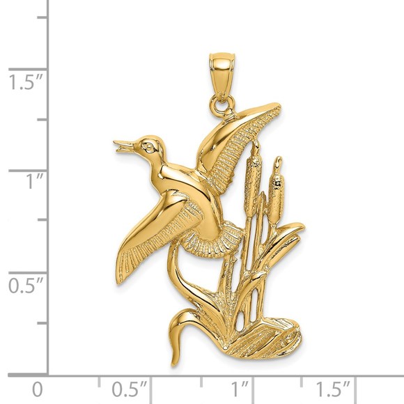 14k Yellow Gold Mini Animal Bird Duck Flying From Willow Necklace Charm Pendant - Picture 3 of 4